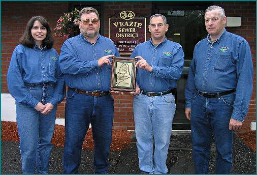 Staff of the Veazie Sewer District - Left to Right: Tammy Olson,Gary Brooks, Superintendent,- Dana McGowan, Lab Technician Bookkeeper - Stewart King, Operator - 